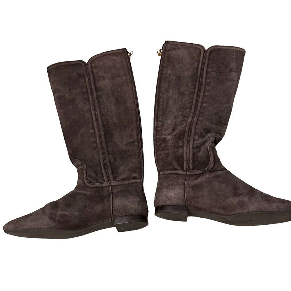 Tory Burch Irene chocolate brown suede with gold hardware design equestrian ridi - Picture 3 of 16